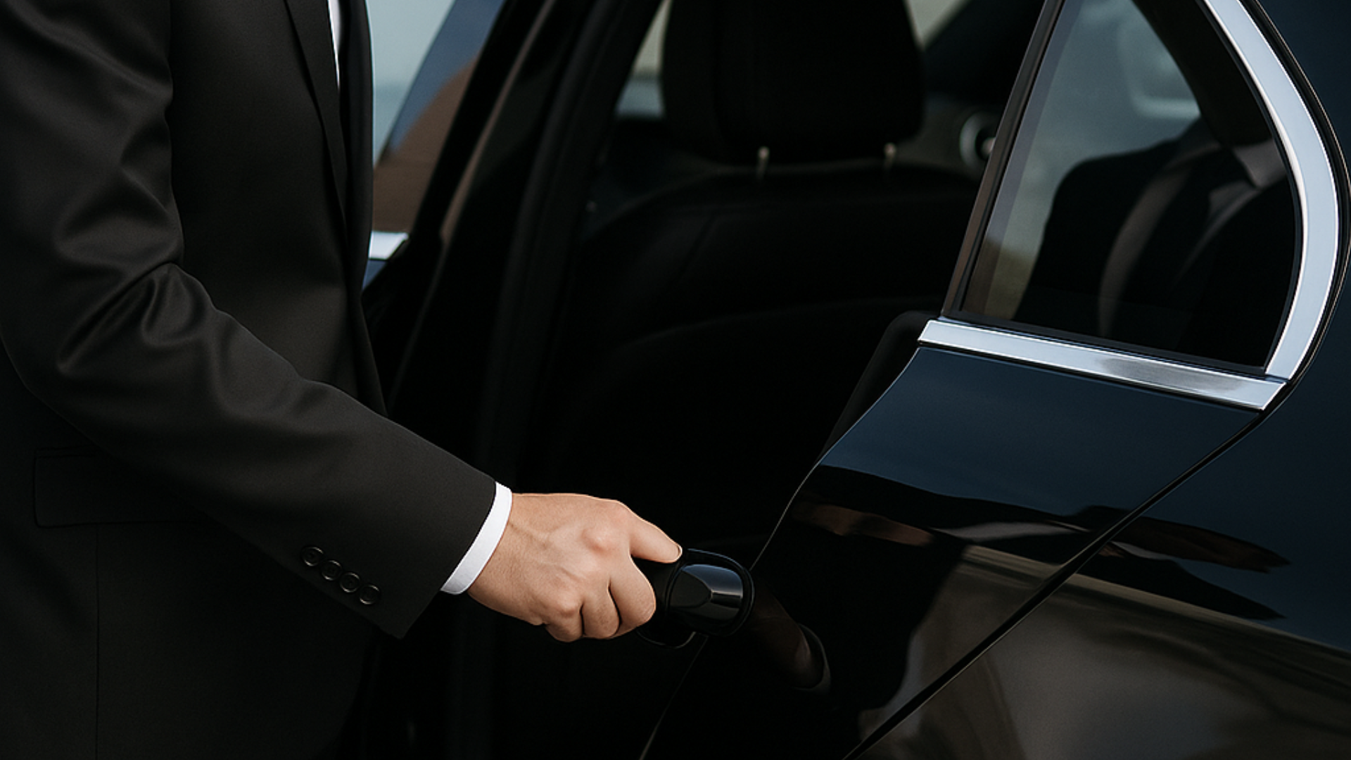 Un chauffeur privé qui ouvre la portière a son client