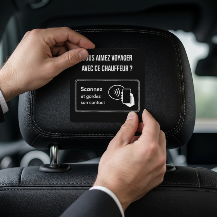 Le chauffeur pose sa plaque NFC sur l'appuie-tête de son siège 