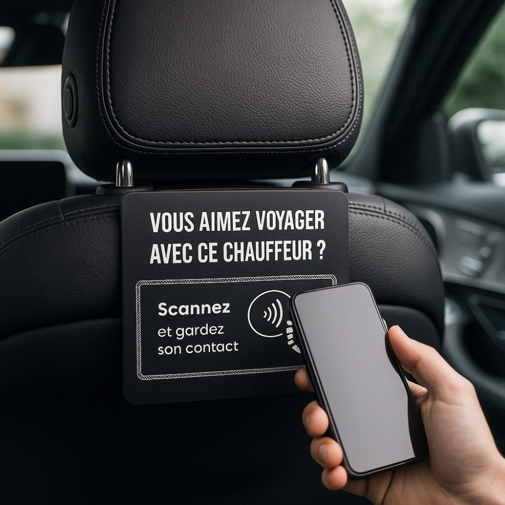 Un client scan la plaque NFC d'un chauffeur privé